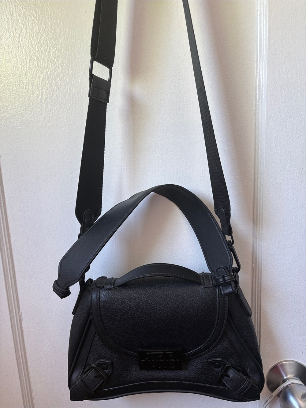 Black Leather Crossbody Satchel
